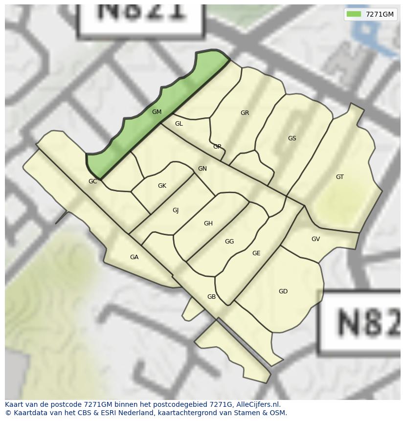 Afbeelding van het postcodegebied 7271 GM op de kaart.