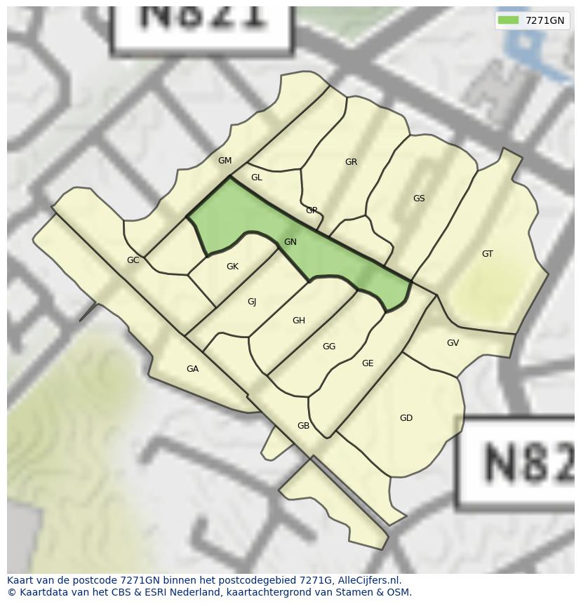 Afbeelding van het postcodegebied 7271 GN op de kaart.