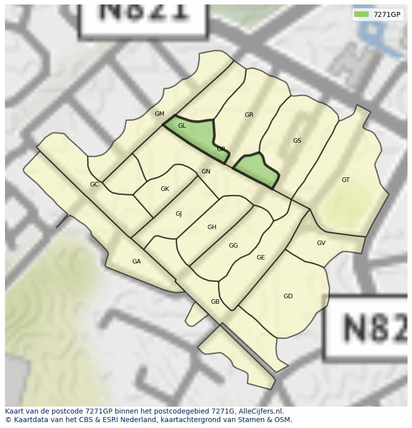 Afbeelding van het postcodegebied 7271 GP op de kaart.