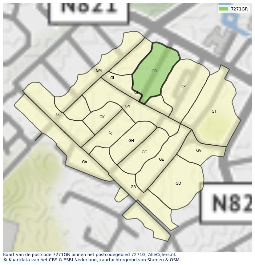 Afbeelding van het postcodegebied 7271 GR op de kaart.