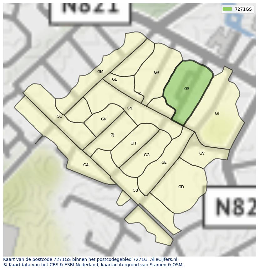 Afbeelding van het postcodegebied 7271 GS op de kaart.