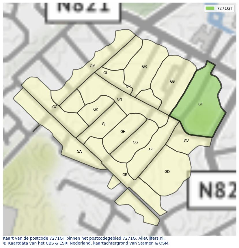 Afbeelding van het postcodegebied 7271 GT op de kaart.