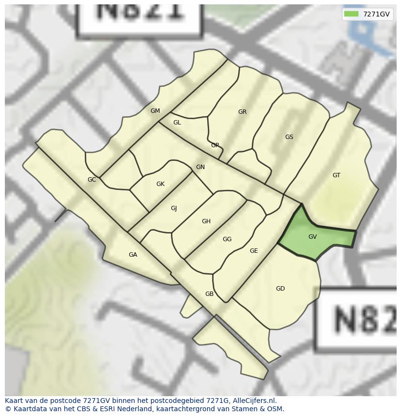 Afbeelding van het postcodegebied 7271 GV op de kaart.