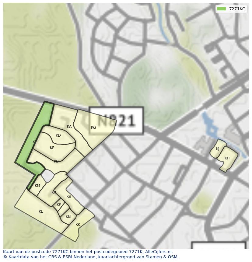 Afbeelding van het postcodegebied 7271 KC op de kaart.