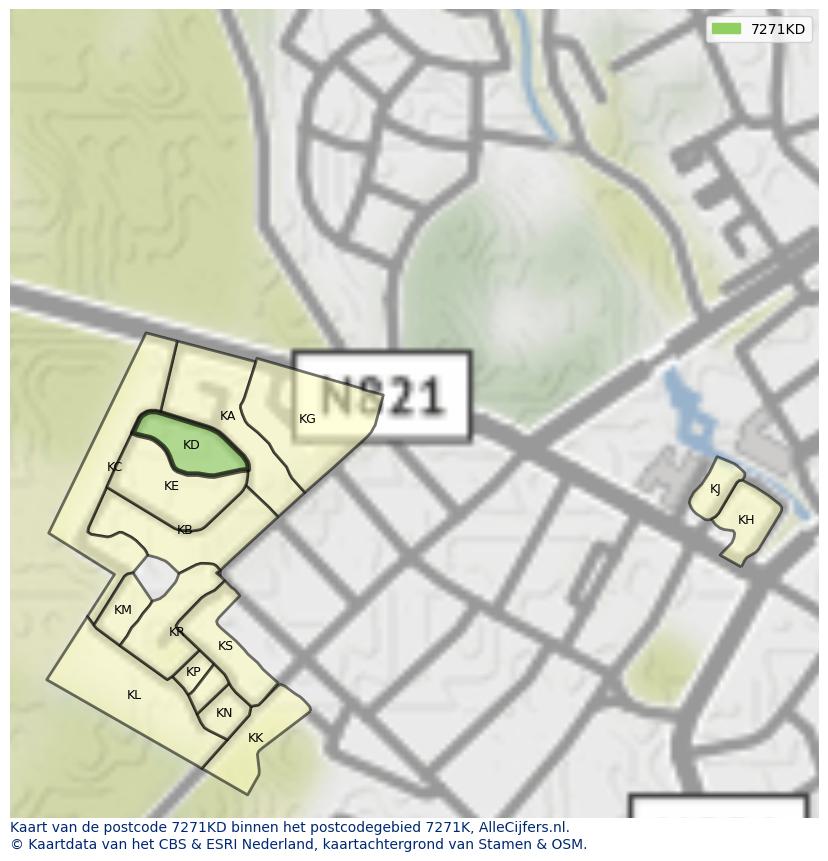 Afbeelding van het postcodegebied 7271 KD op de kaart.