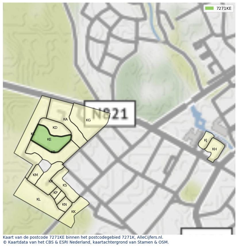 Afbeelding van het postcodegebied 7271 KE op de kaart.