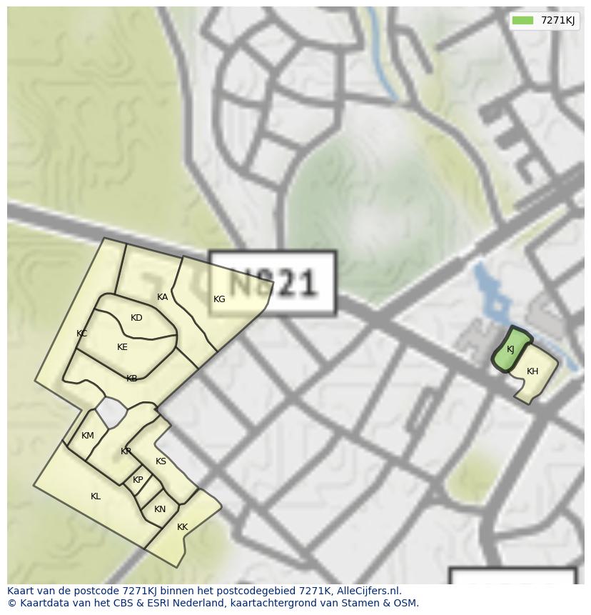 Afbeelding van het postcodegebied 7271 KJ op de kaart.