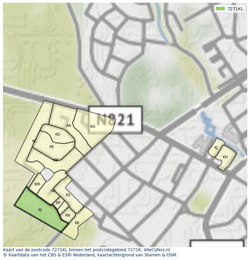 Afbeelding van het postcodegebied 7271 KL op de kaart.