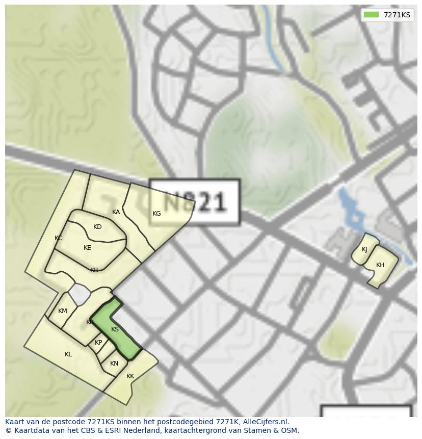 Afbeelding van het postcodegebied 7271 KS op de kaart.