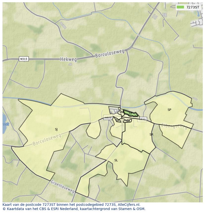 Afbeelding van het postcodegebied 7273 ST op de kaart.