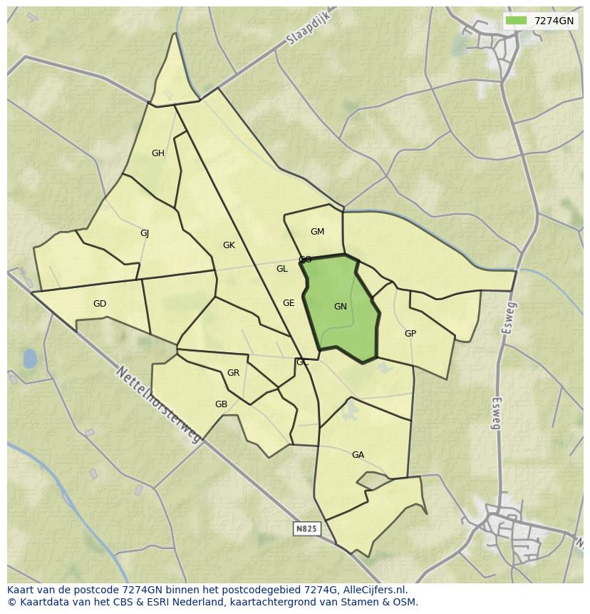 Afbeelding van het postcodegebied 7274 GN op de kaart.