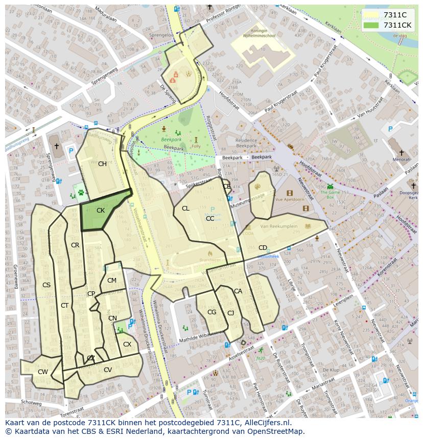 Afbeelding van het postcodegebied 7311 CK op de kaart.