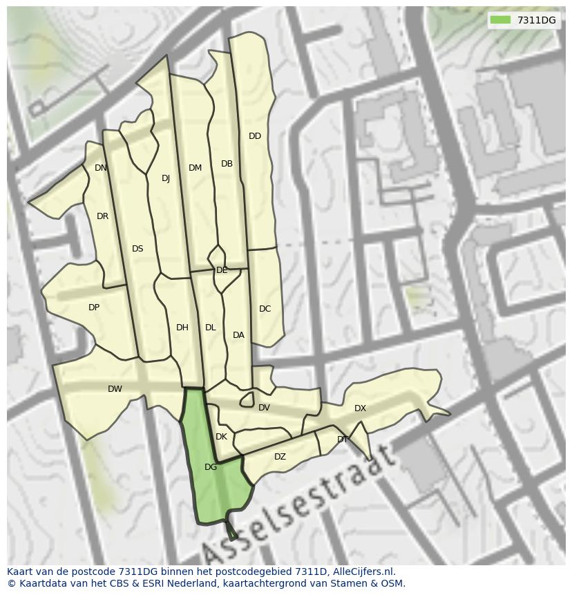 Afbeelding van het postcodegebied 7311 DG op de kaart.