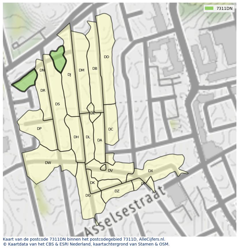 Afbeelding van het postcodegebied 7311 DN op de kaart.