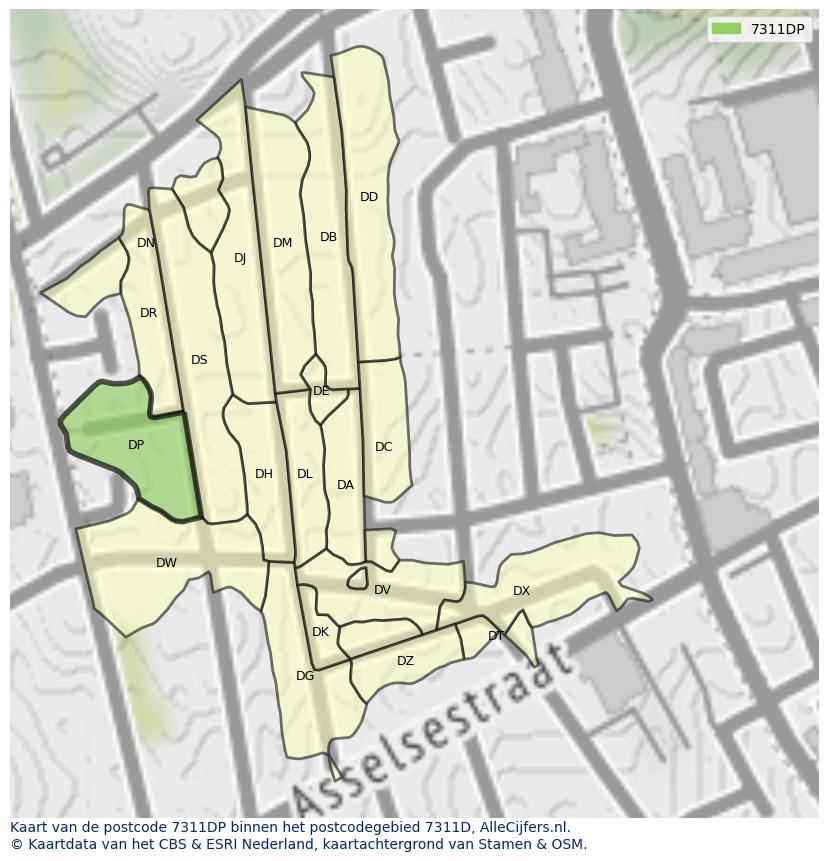 Afbeelding van het postcodegebied 7311 DP op de kaart.