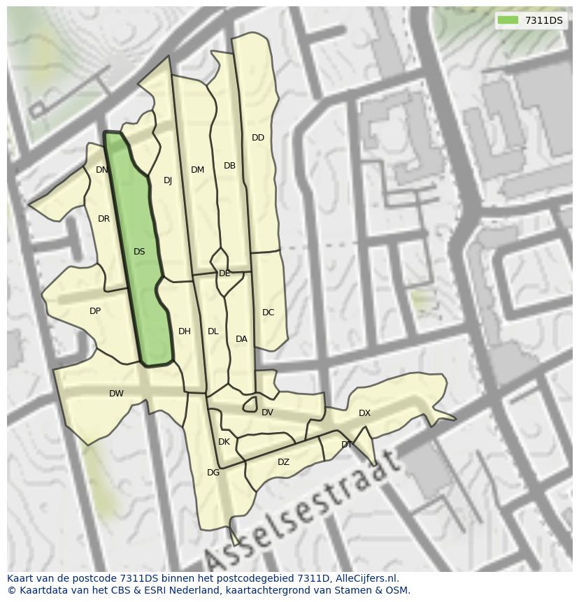 Afbeelding van het postcodegebied 7311 DS op de kaart.