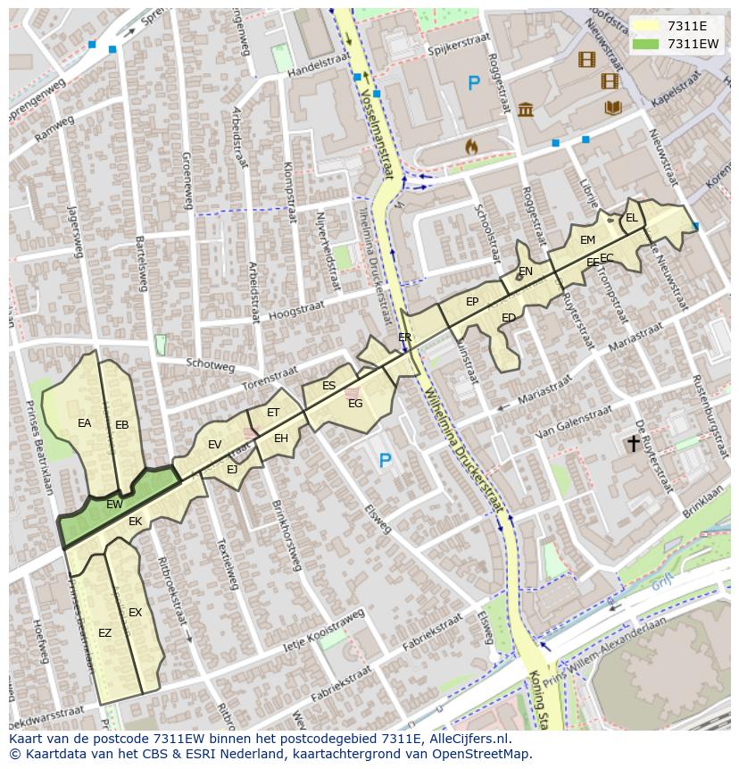 Afbeelding van het postcodegebied 7311 EW op de kaart.