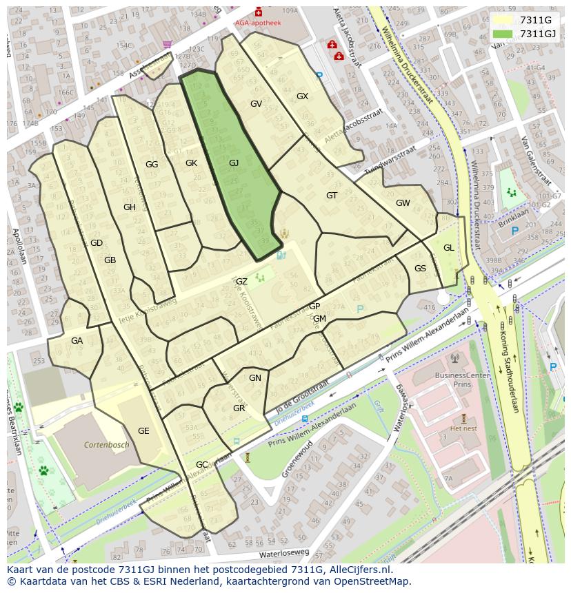 Afbeelding van het postcodegebied 7311 GJ op de kaart.