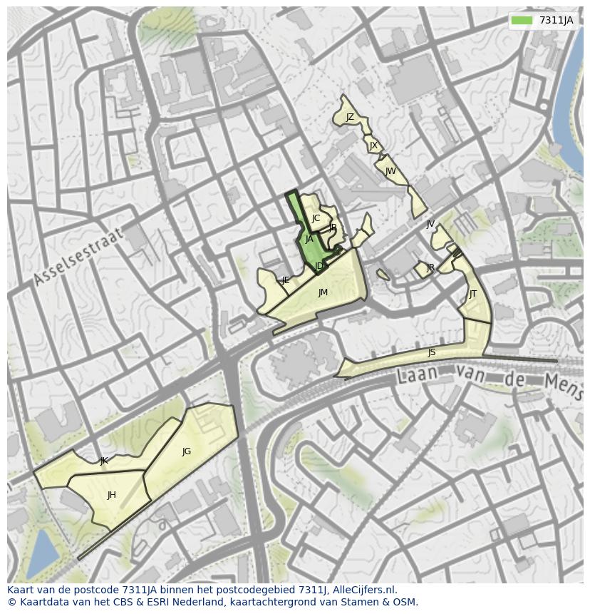 Afbeelding van het postcodegebied 7311 JA op de kaart.