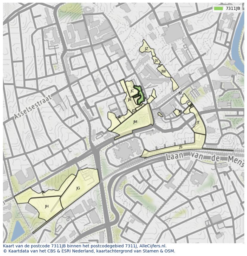 Afbeelding van het postcodegebied 7311 JB op de kaart.