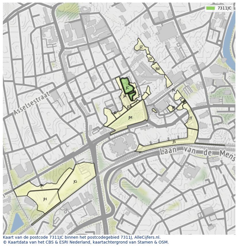Afbeelding van het postcodegebied 7311 JC op de kaart.
