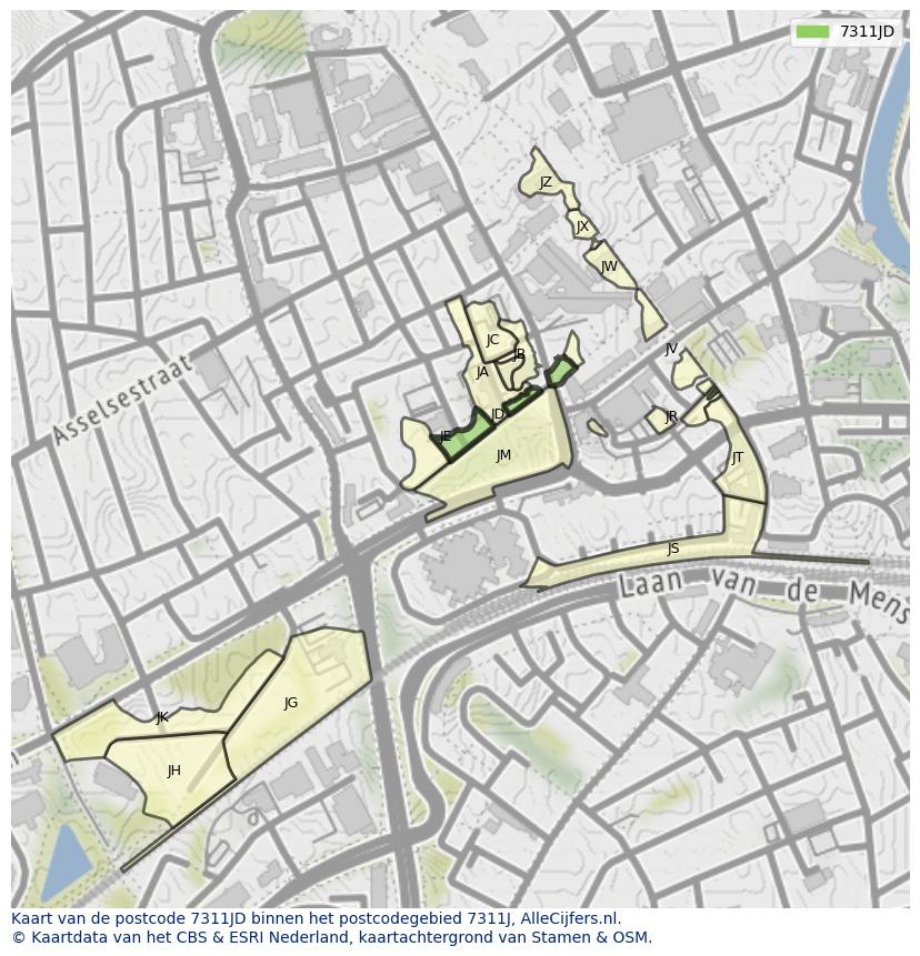Afbeelding van het postcodegebied 7311 JD op de kaart.