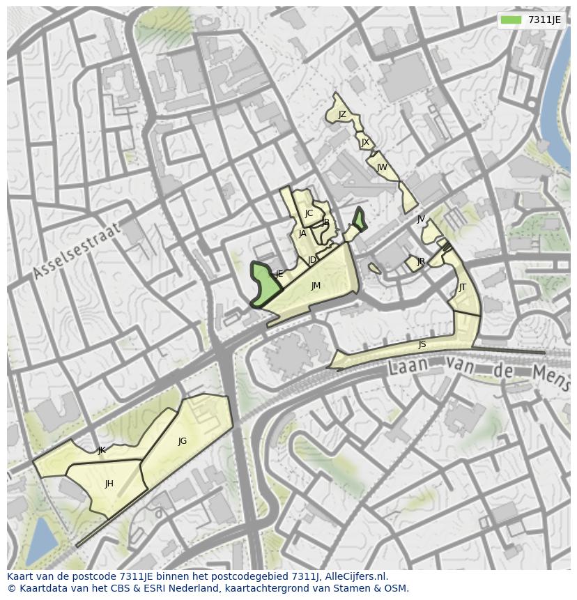 Afbeelding van het postcodegebied 7311 JE op de kaart.