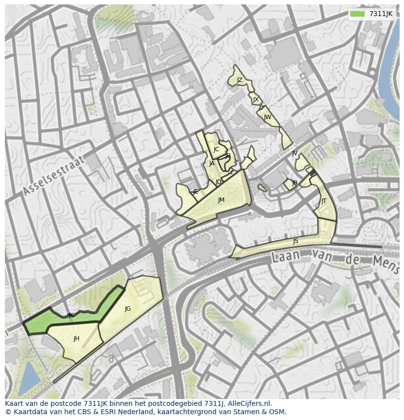 Afbeelding van het postcodegebied 7311 JK op de kaart.
