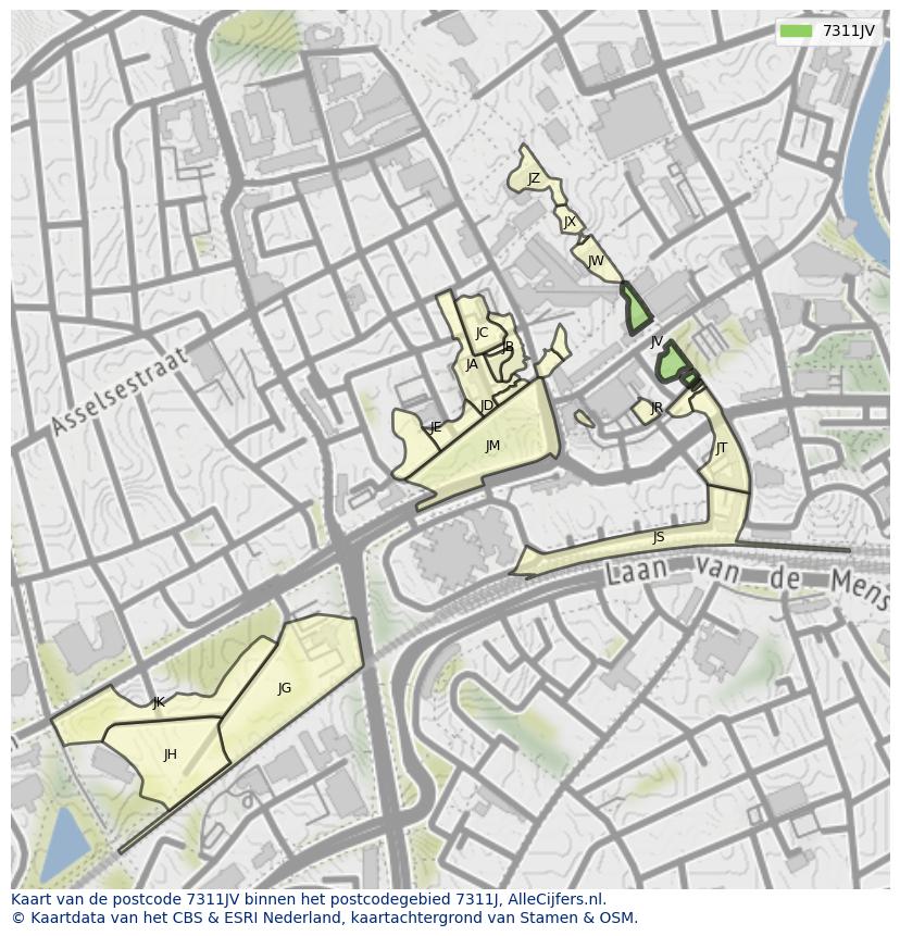Afbeelding van het postcodegebied 7311 JV op de kaart.