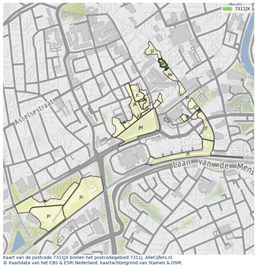Afbeelding van het postcodegebied 7311 JX op de kaart.