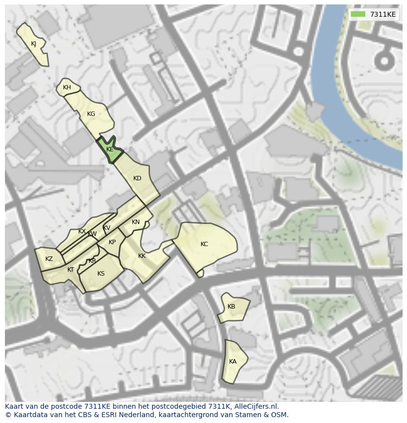 Afbeelding van het postcodegebied 7311 KE op de kaart.