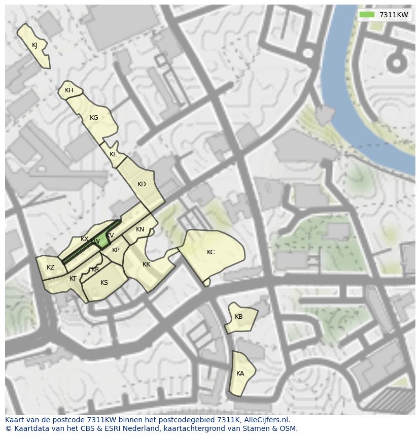 Afbeelding van het postcodegebied 7311 KW op de kaart.