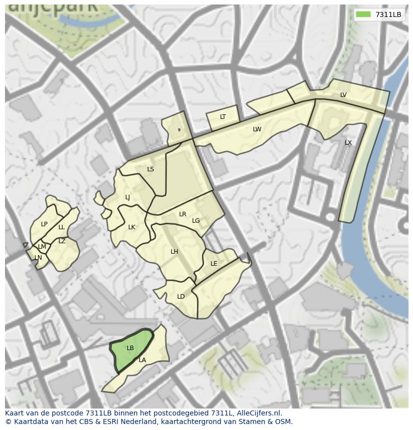 Afbeelding van het postcodegebied 7311 LB op de kaart.