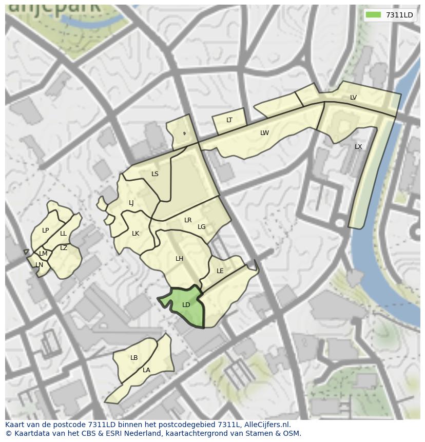 Afbeelding van het postcodegebied 7311 LD op de kaart.