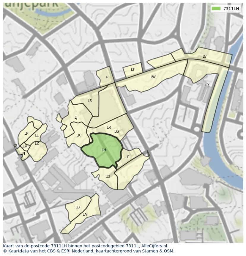 Afbeelding van het postcodegebied 7311 LH op de kaart.