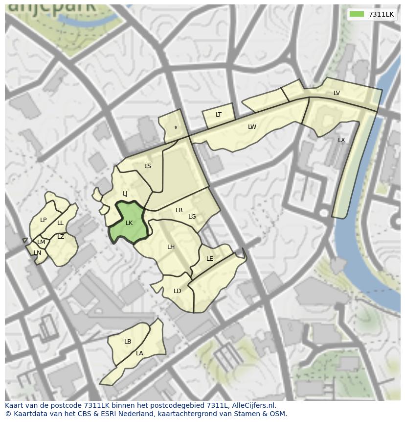 Afbeelding van het postcodegebied 7311 LK op de kaart.
