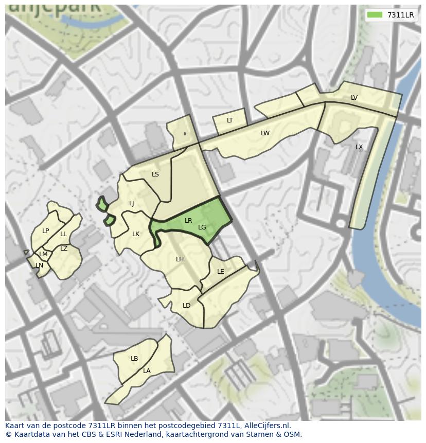 Afbeelding van het postcodegebied 7311 LR op de kaart.