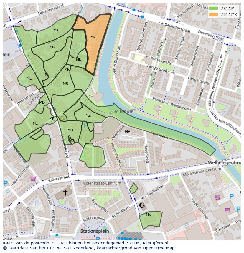 Afbeelding van het postcodegebied 7311 MK op de kaart.