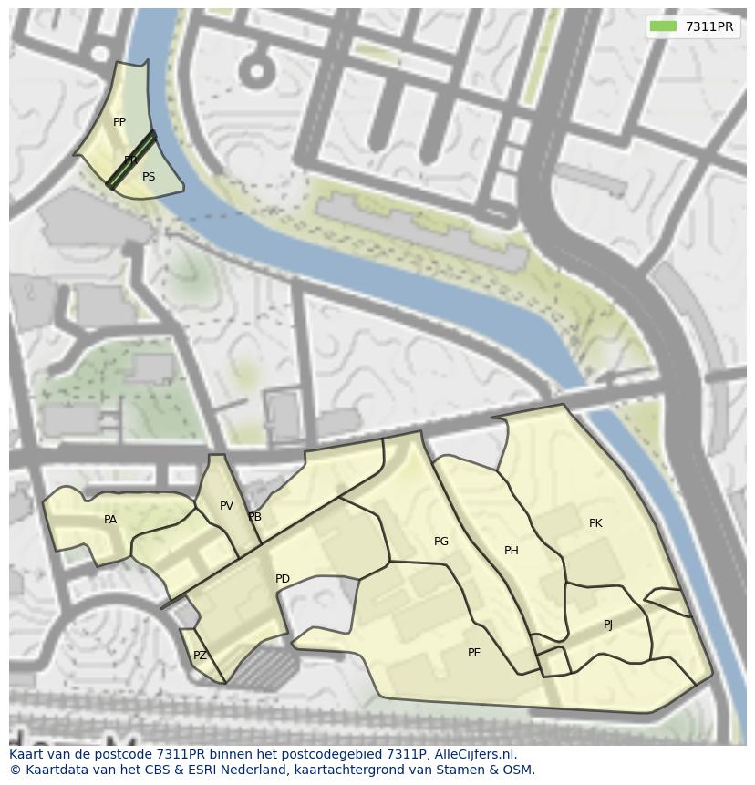 Afbeelding van het postcodegebied 7311 PR op de kaart.
