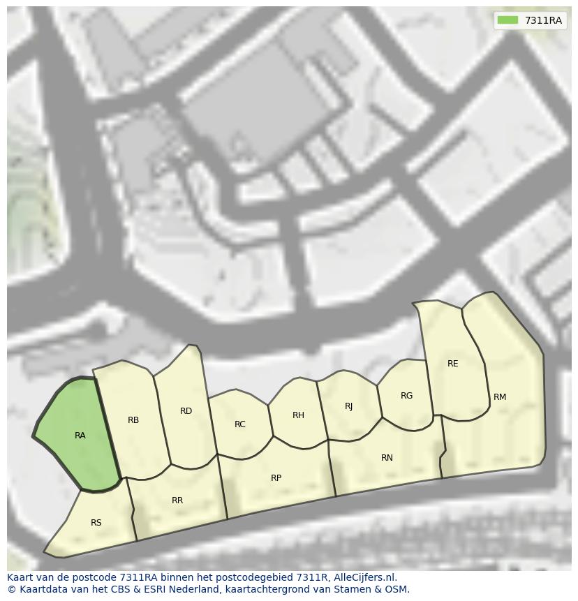 Afbeelding van het postcodegebied 7311 RA op de kaart.