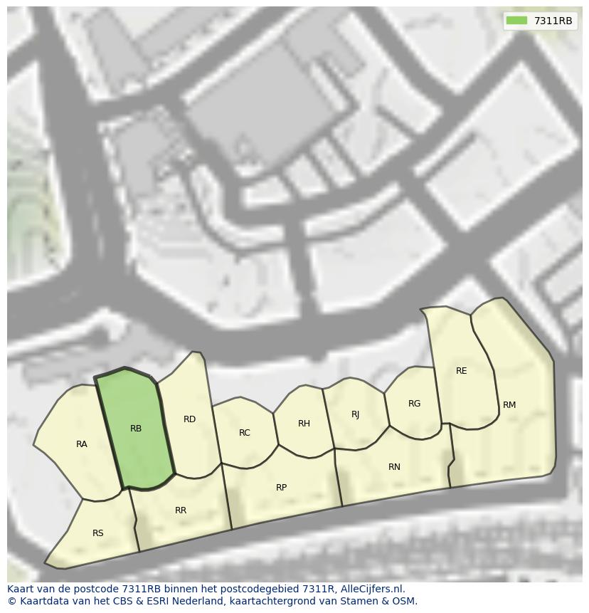 Afbeelding van het postcodegebied 7311 RB op de kaart.