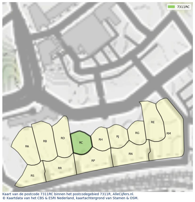 Afbeelding van het postcodegebied 7311 RC op de kaart.