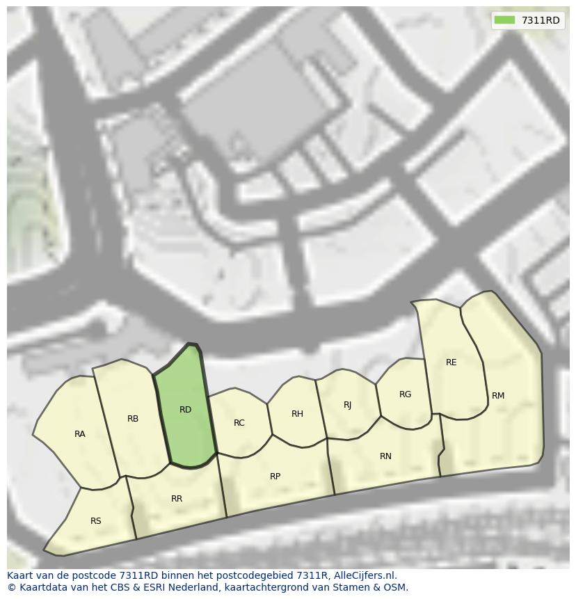 Afbeelding van het postcodegebied 7311 RD op de kaart.