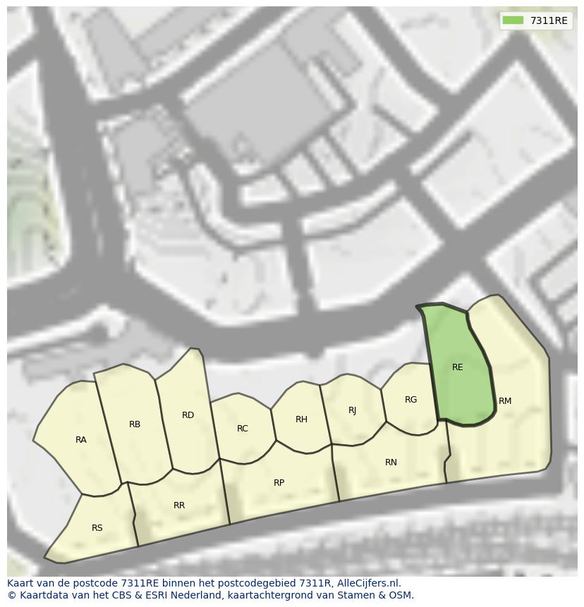 Afbeelding van het postcodegebied 7311 RE op de kaart.