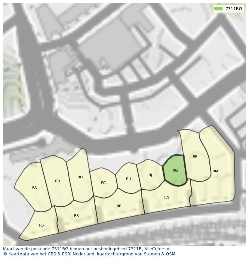Afbeelding van het postcodegebied 7311 RG op de kaart.