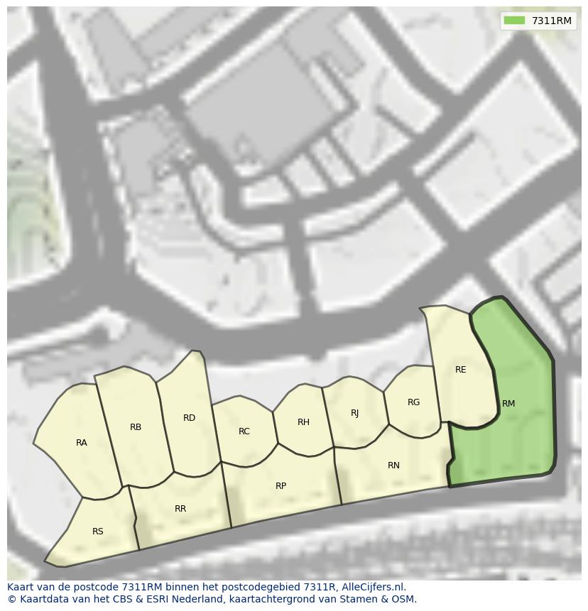 Afbeelding van het postcodegebied 7311 RM op de kaart.