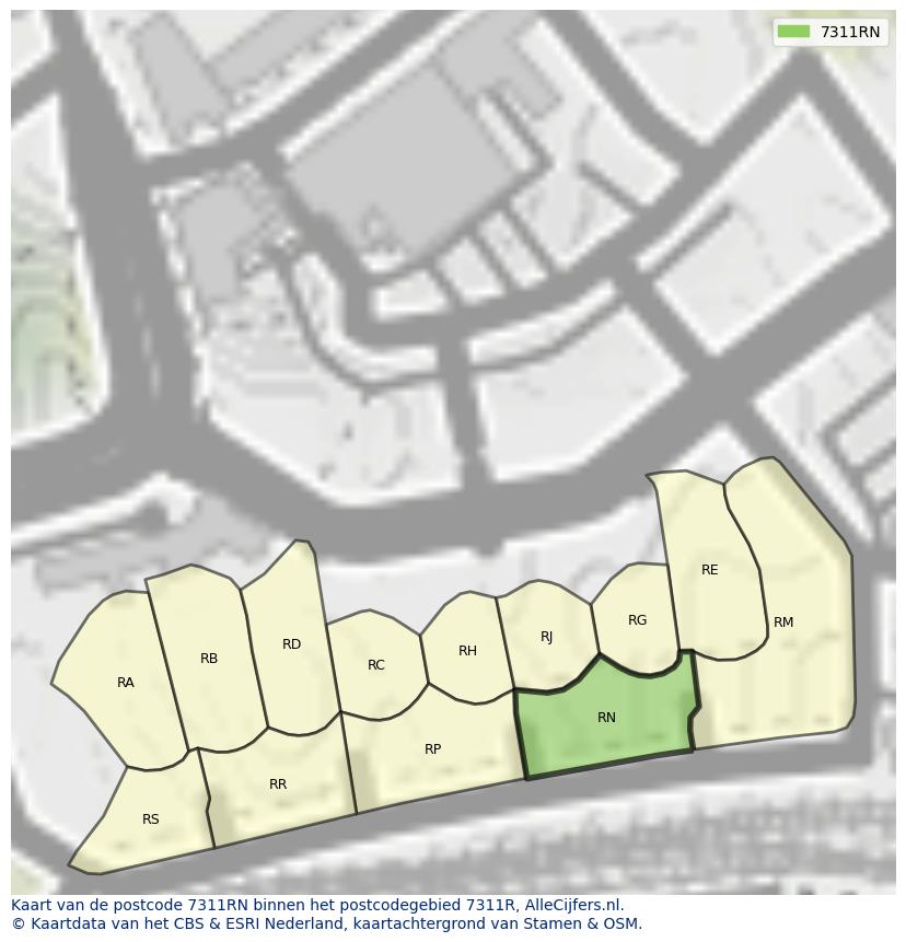 Afbeelding van het postcodegebied 7311 RN op de kaart.