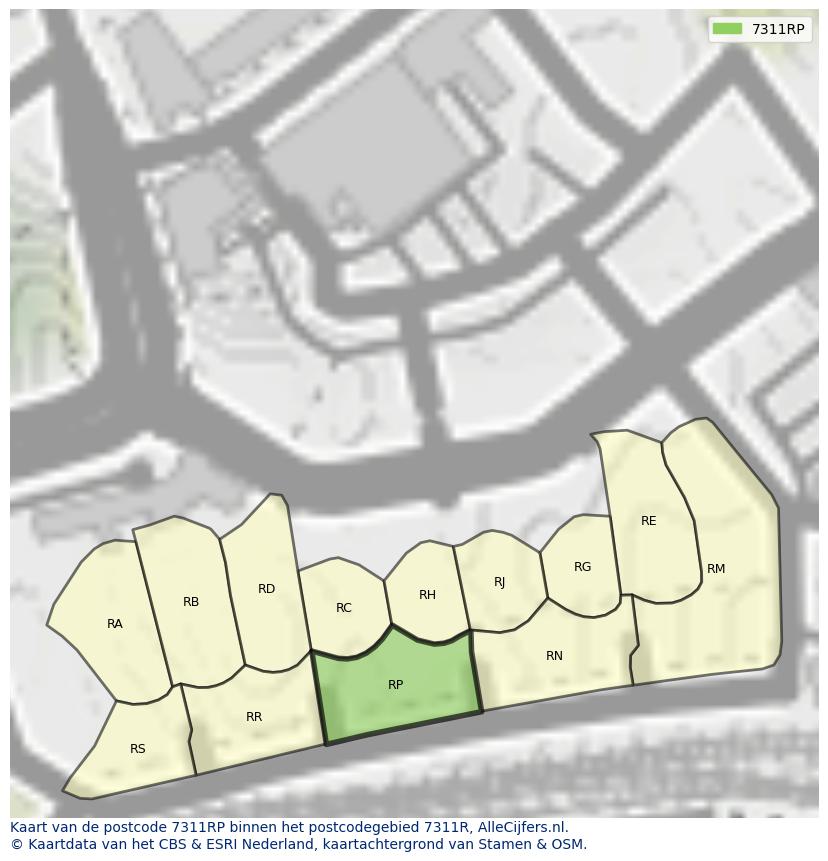 Afbeelding van het postcodegebied 7311 RP op de kaart.