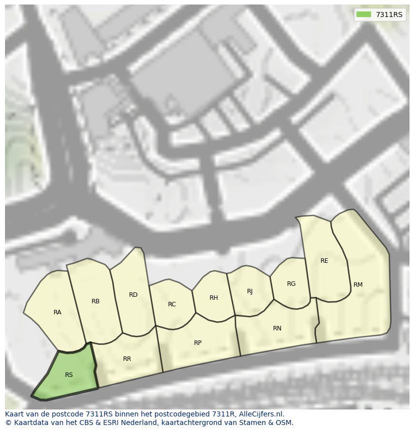 Afbeelding van het postcodegebied 7311 RS op de kaart.