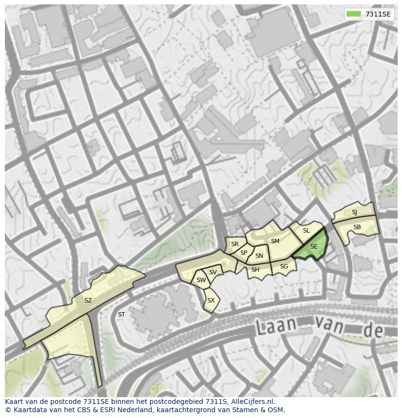 Afbeelding van het postcodegebied 7311 SE op de kaart.